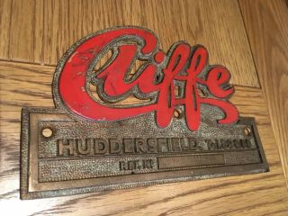 Vintage Old Industrial Cast Brass Machine Plate “cliffe” Huddersfield