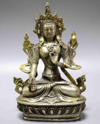 Collect Old Tibet Silver Gilding Hand Carved Auspicious Tibetan Buddhism Statue