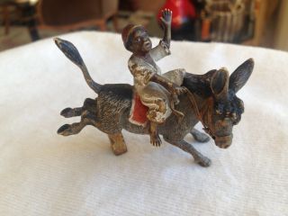 Antique Austrian Bronze Cold Painted Arabian Boy On A Donkey