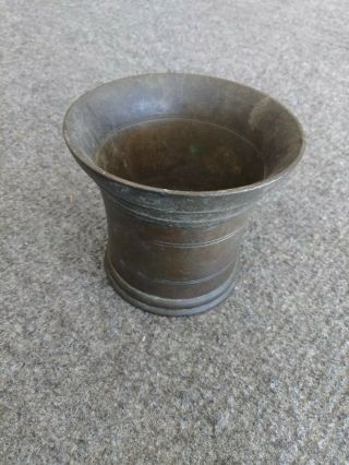 Antique 19th? Spun Solid Bronze Mortar No Pestle 3.  75 X 4 " Quite Heavy Unsigned