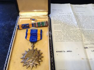 World War Ll Air Medal & Ribbon & Letter 61st Troop Carrier European Thea Oper