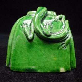Old Chinese Green Glaze Porcelain Brush Washer Ink Pot Marked " Daoguang "