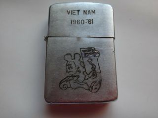 Vietnam War Year 1960 Zippo Lighter Vietnam 1960 - 61,  Mickey Mouse W/ Vietnam Map