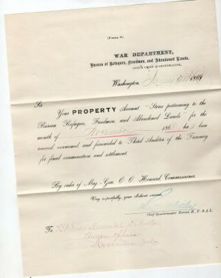 1868 Document From War Department,  Bureau Of Refugees,  Freedmen