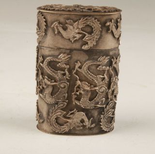 China Old Tibetan Silver Handmade Dragon And Phoenix Tobacco Box Has Only One