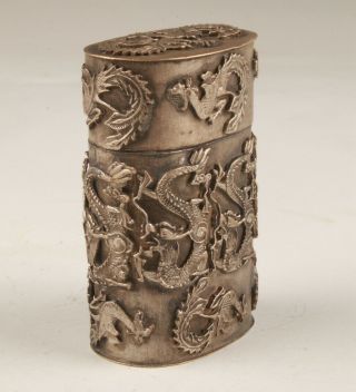 CHINA OLD TIBETAN SILVER HANDMADE DRAGON AND PHOENIX TOBACCO BOX HAS ONLY ONE 2