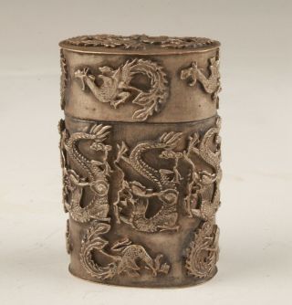 CHINA OLD TIBETAN SILVER HANDMADE DRAGON AND PHOENIX TOBACCO BOX HAS ONLY ONE 4