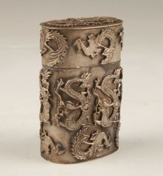 CHINA OLD TIBETAN SILVER HANDMADE DRAGON AND PHOENIX TOBACCO BOX HAS ONLY ONE 5