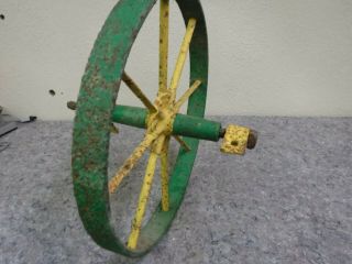 Antique Iron Spoked Wheel - Yellow & Green Paint - Wagon - Tractor - John Deere? 4