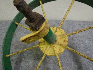 Antique Iron Spoked Wheel - Yellow & Green Paint - Wagon - Tractor - John Deere? 5