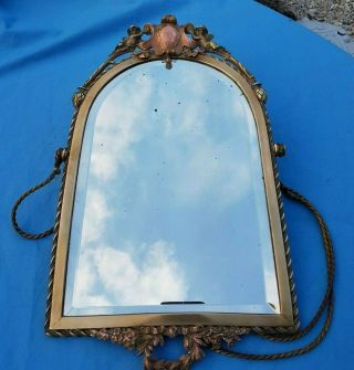 Antique French,  Wall Mirror,  Bronze,  Copper,  Louis 16,  Coat Of Arms,  Putti,  19th