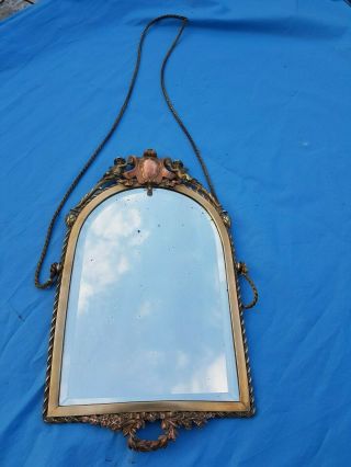 Antique French,  wall mirror,  bronze,  copper,  louis 16,  coat of arms,  putti,  19th 4