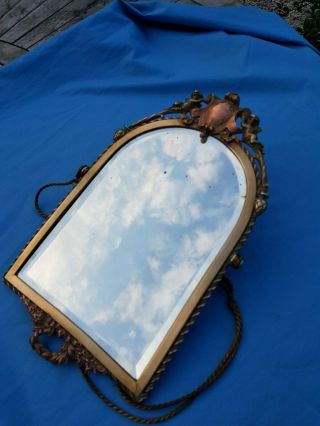 Antique French,  wall mirror,  bronze,  copper,  louis 16,  coat of arms,  putti,  19th 5