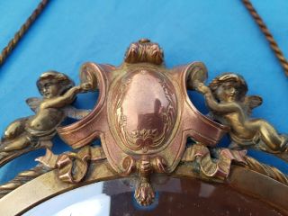 Antique French,  wall mirror,  bronze,  copper,  louis 16,  coat of arms,  putti,  19th 6