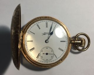 1887 Antique Elgin Pocket Watch 15 Jewels Warranted 14k Hunter Case