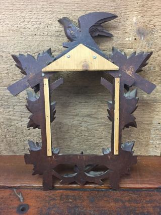 Vintage Large Black Forest Germany Hand Carved Cuckoo Front Frame - Flying Birds 2