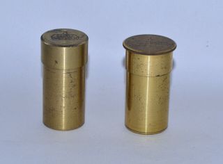2 X Empty Objective Lens Canister For Brass Microscope - Leitz.