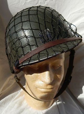 Ww2 Us Army Usmc Soldier & Officer M - 1 Steel Helmet With Liner & Netting,