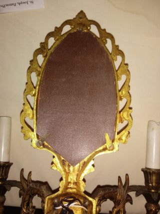 Vintage Brass Mirrored Wall Sconce Candle holder Wired 5