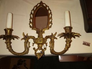 Vintage Brass Mirrored Wall Sconce Candle holder Wired 7