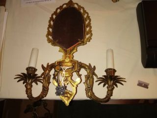 Vintage Brass Mirrored Wall Sconce Candle holder Wired 8