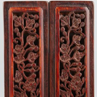 Chinese Exquisite Hand - carved flower Carving Wooden Paperweight A Pair 7