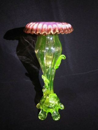 Absolutely Fabulous Victorian Vaseline To Cranberry Opalescent Fluted Bud Vase
