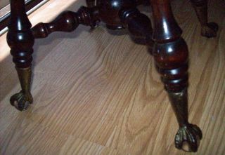ANTIQUE WALNUT PIANO STOOL ADJUSTABLE SEAT CLAW FOOT WITH GLASS BALL - 3