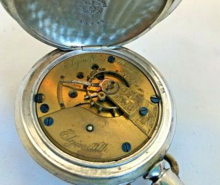 1889 Elgin National Watch co.  Pocket Watch 11J 18S Coin Silver Case NR 7