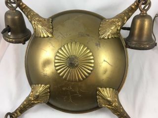 Antique Art Nouveau Brass Chandelier 4 Ceiling Lighting Fixture Ornate Pan VTG 5