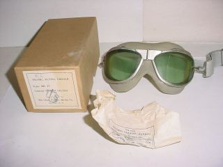 Vintage Ww2 Usn Pilot Mk Mark 4 Flying Goggles & Spare Lenses