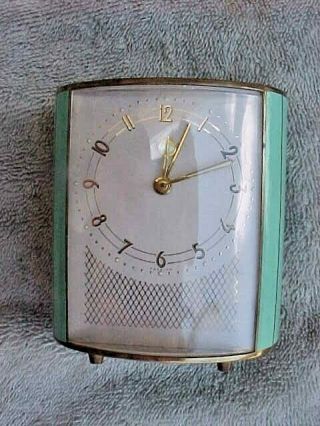 Vintage Art Deco Green & Brass Trim Kienzle Alarm Clock - Good Order