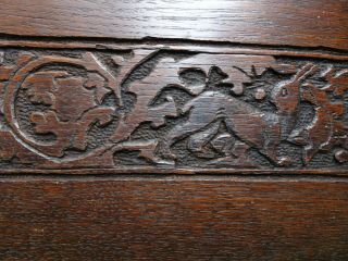 MID 19thC BLACK FOREST WOODEN OAK PANEL WITH HARE & DOG CARVINGS c1860s 2
