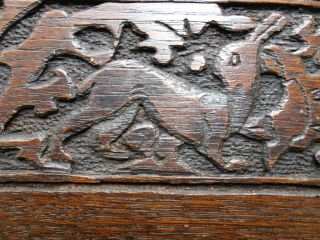 MID 19thC BLACK FOREST WOODEN OAK PANEL WITH HARE & DOG CARVINGS c1860s 4