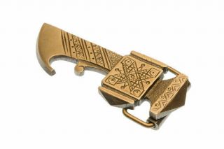 Solid Brass Belt Buckle,  Bartka/ax,  Hutsul Ukrainian,  Symbol,  4 " X 1 1/2 "