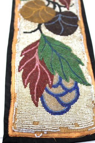 Antique 19th Century American Long Beaded Panel/bell Pull/fall Foliage/floral