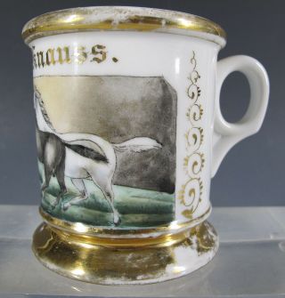 Antique c 1905 J&C Occupational Shaving Mug H C Knauss Equestrian Horseman yqz 6