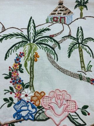 Spectacular Colorful Madeira Island Theme Embroidered Linen Runner 34 " X13.  5 "