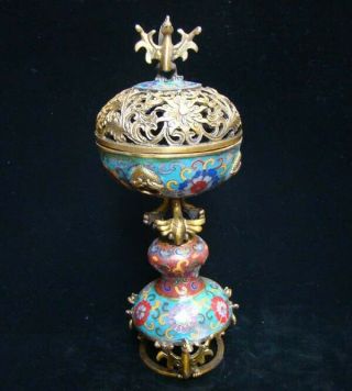 320mm Handmade Carving Statue Brass Cloisonne Enamel Incense Burners 04