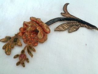 French Victorian Hand Embroidered Chenille And Metallic Small Swag & Flower