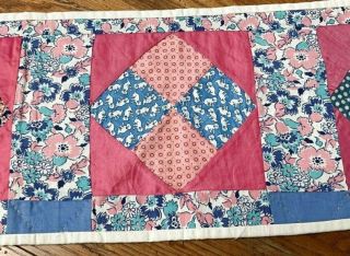 Feedsack Fun c 30s Four Patch TABLE Quilt Runner 57 x 9 Vintage Dog Juvenile 2