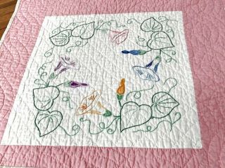 Pink Cottage c 30s Morning Glory Vintage Table QUILT Runner 40 x 19 3