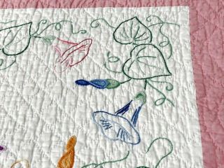 Pink Cottage c 30s Morning Glory Vintage Table QUILT Runner 40 x 19 5