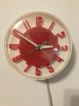 Vintage Ge Telechron Electric Wall Clock 2h104 Red And White