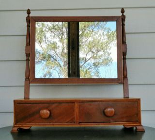 Antique C.  1830 Hepplewhite Shaving Mirror Bow Front 2 Drawer American Restored