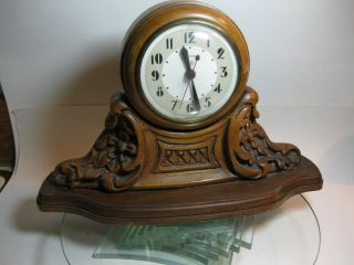 1950 ' s Vintage Ornate Hand Carved Wood Sessions Electric Mantel Clock - Model W 3