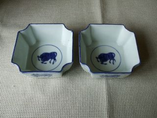 Late 19thc Japanese Kutani Blue And White Octagon Bowls