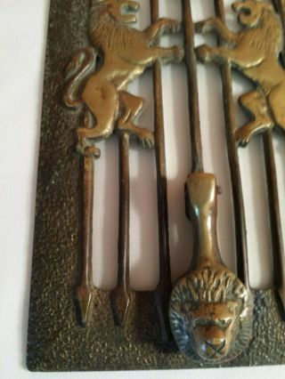 Unusual vintage brass & cast iron door knocker with 3 lions on it 8 3/4 