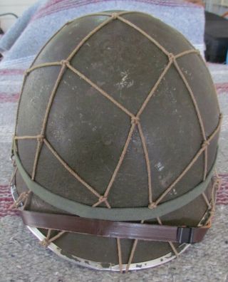 Wwii Us Army M1 Helmet Swivel Bale Front Seam W/firestone " F 28 " Complete Liner
