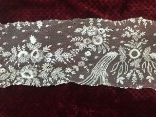 Lace Edging (part Of A Bride Dress) Embroidery On Silk Net 1.  75 Yard